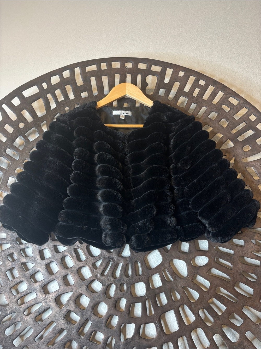 🖤 Black Faux Fur Cropped Jacket Bolero Evening Wrap XL WD.NY Luxe Glam 🖤